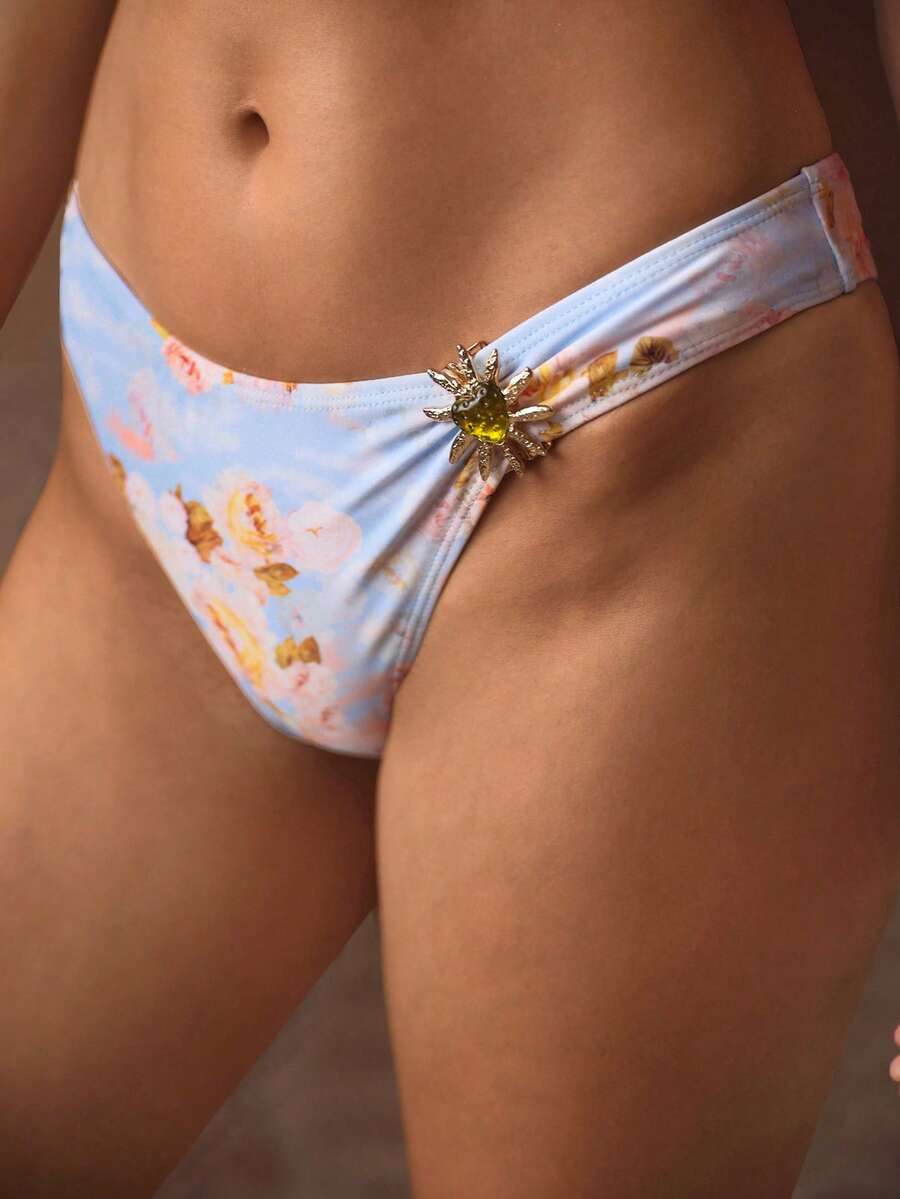 Biquíni feminino floral com amarração ajustável nas costas