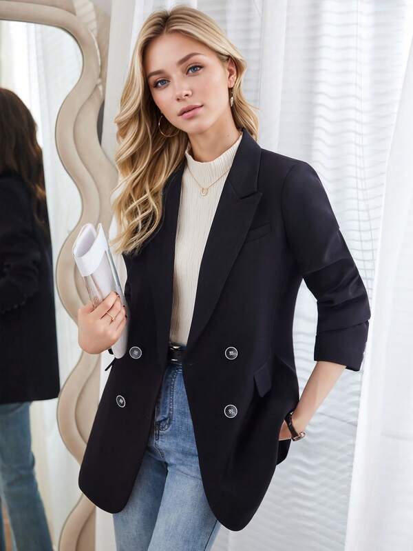 Blazer Feminino Alfaiataria Elegante com Fenda nas Costas – Preto, Marrom e Azul | Outono/Inverno 2026 | Boutique do Encanto