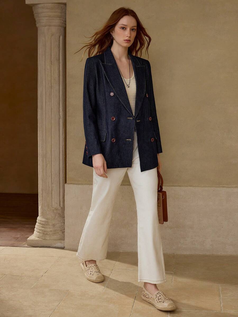 Blazer Feminino Jeans Alfaiataria Azul – Corte Estruturado Elegante | Boutique do Encanto