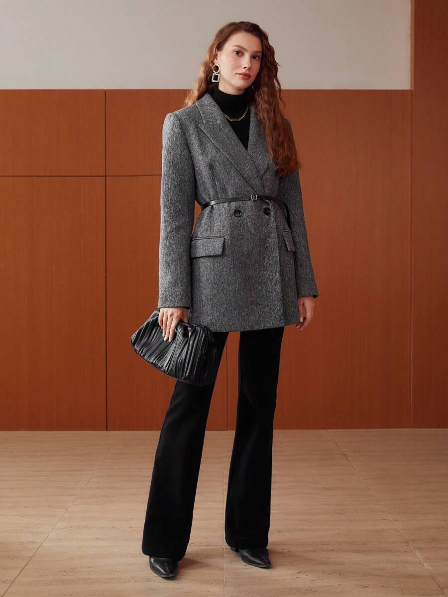 Blazer alfaiataria cinza feminino com cintura marcada premium