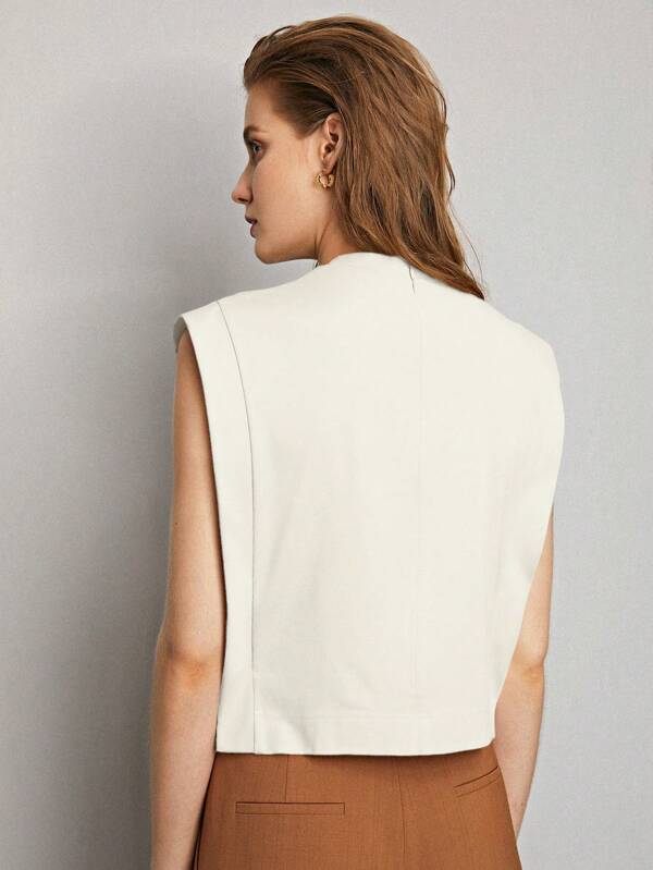 Blusa Cropped Feminina Estruturada com Recorte Lateral - Cores Preto - Branco - Coleção Entre Estações - Boutique do Encanto