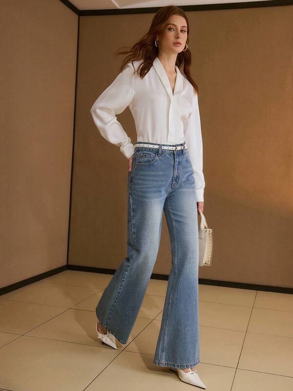 Blusa Feminina Chic Shape Solto Manga Longa Decote V Caimento Fluido - Coleção Entre Estações - Boutique do Encanto