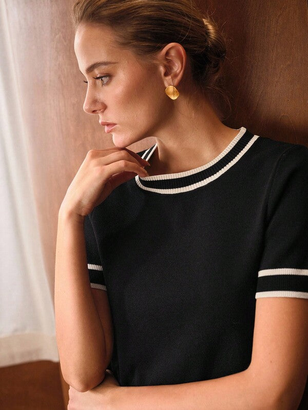 Blusa Feminina Tricot Castanho Verde Preto -Gola Redonda Malha Premium Eslasticidade Alta - Boutique do Encanto Blusas