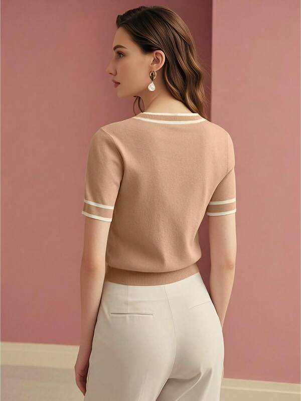 Blusa Feminina Tricot Verde Oliva Beige Azul Marinho -Gola Redonda Malha Premium Eslasticidade Alta - Boutique do Encanto Blusas