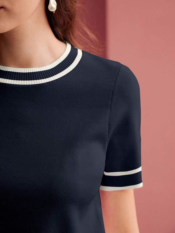 Blusa Feminina Tricot Verde Oliva Beige Azul Marinho -Gola Redonda Malha Premium Eslasticidade Alta - Boutique do Encanto Blusas