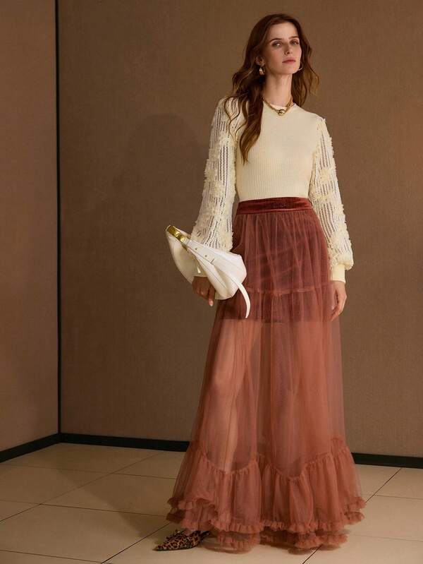 Blusa Feminina Tricotada Canelada com Mangas Rendada 3D - Coleção Romantic Knit Outono Inverno - Boutique do Encanto