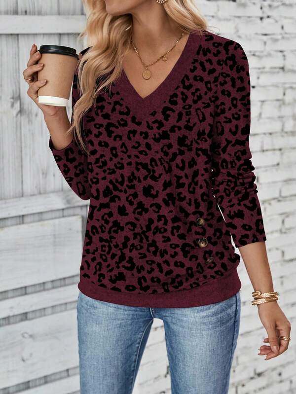 Blusa Feminina em Malha Premium Decote V Contrastante Manga Longa - Essenciais Urbanos