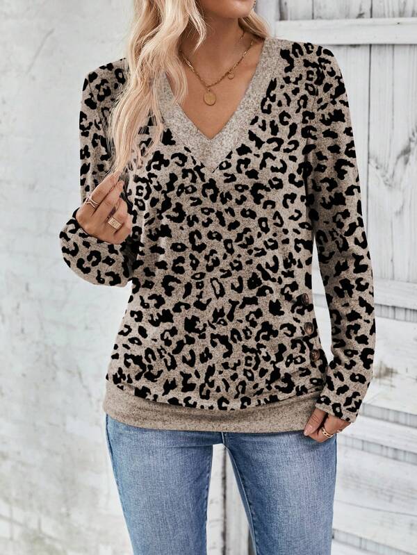 Blusa Feminina em Malha Premium Decote V Contrastante Manga Longa - Essenciais Urbanos