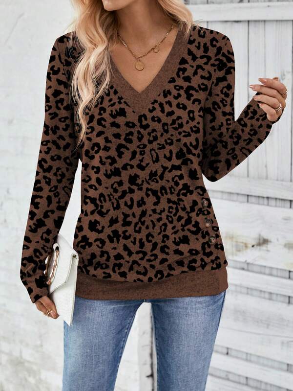 Blusa Feminina em Malha Premium Decote V Contrastante Manga Longa - Essenciais Urbanos