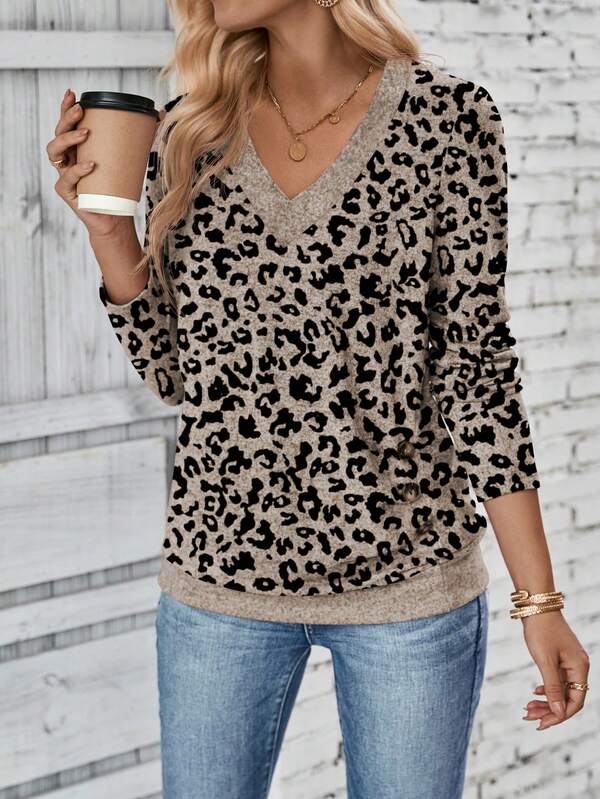 Blusa Feminina em Malha Premium Decote V Contrastante Manga Longa - Essenciais Urbanos