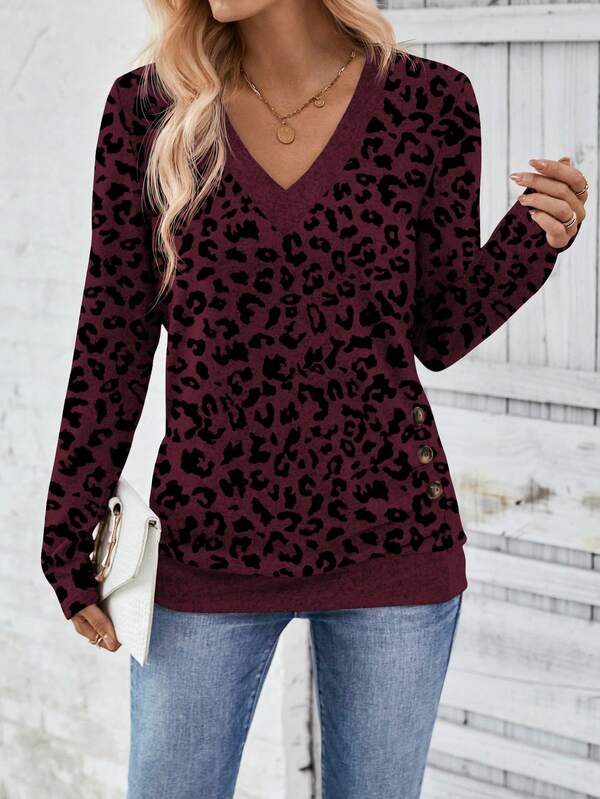 Blusa Feminina em Malha Premium Decote V Contrastante Manga Longa - Essenciais Urbanos