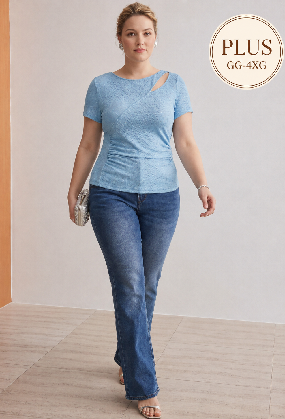 Blusa Plus Size Azul Claro com recorte assimétrico – Boutique do Encanto