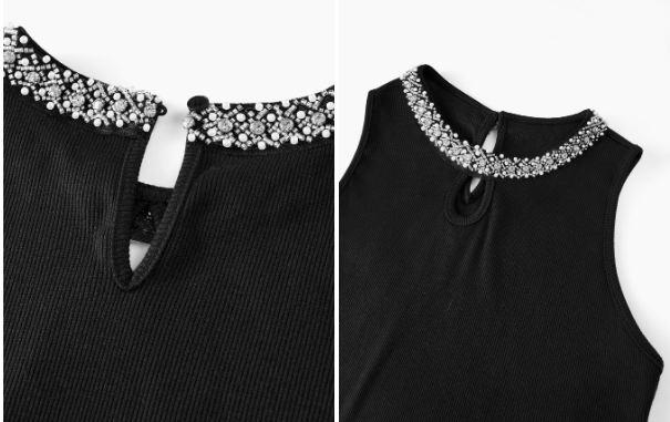 Blusa Regata Feminina Cor Preta Slim Tecido Algodão Prime Canelado Detalhe Bordado no Decote - Coleção Entre Estações - Boutique do Encanto