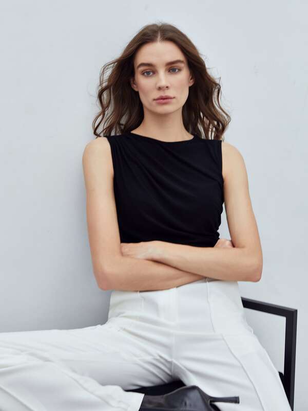 Blusa Regata Feminina Slim - Cor Preto Roxo Castanho - Coleção Entre Estações - Roupas do Encanto