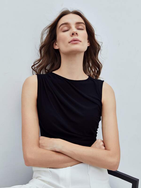 Blusa Regata Feminina Slim - Cor Preto Roxo Castanho - Coleção Entre Estações - Roupas do Encanto