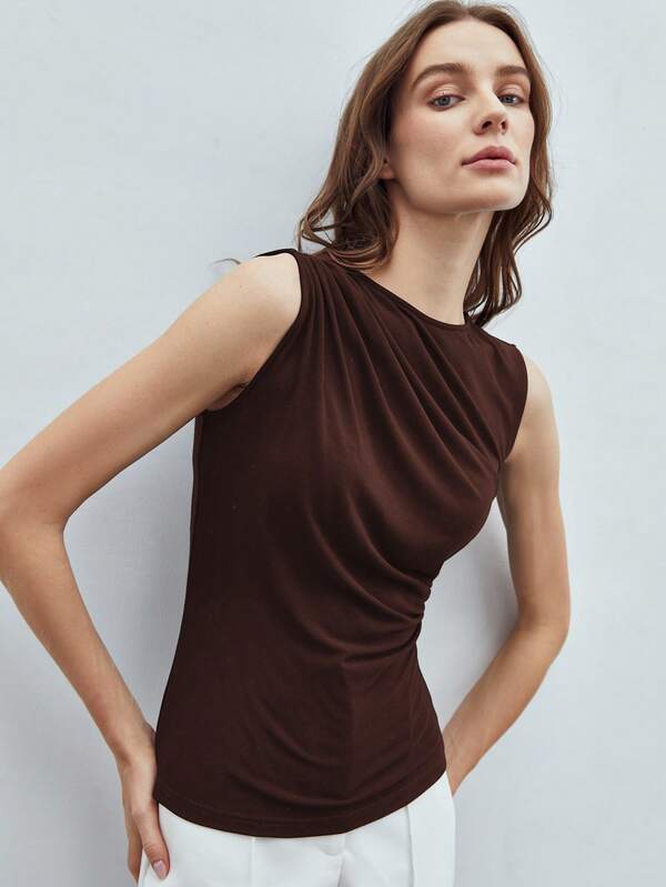 Blusa Regata Feminina Slim - Cor Preto Roxo Castanho - Coleção Entre Estações - Roupas do Encanto