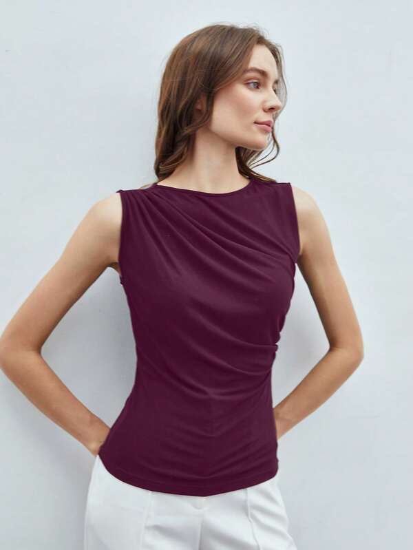 Blusa Regata Feminina Slim - Cor Preto Roxo Castanho - Coleção Entre Estações - Roupas do Encanto