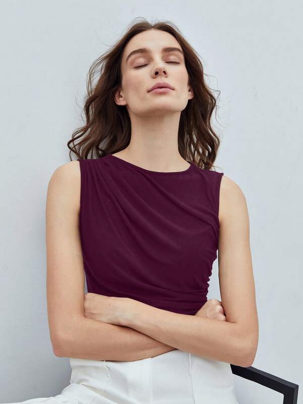 Blusa Regata Feminina Slim - Cor Preto Roxo Castanho - Coleção Entre Estações - Roupas do Encanto