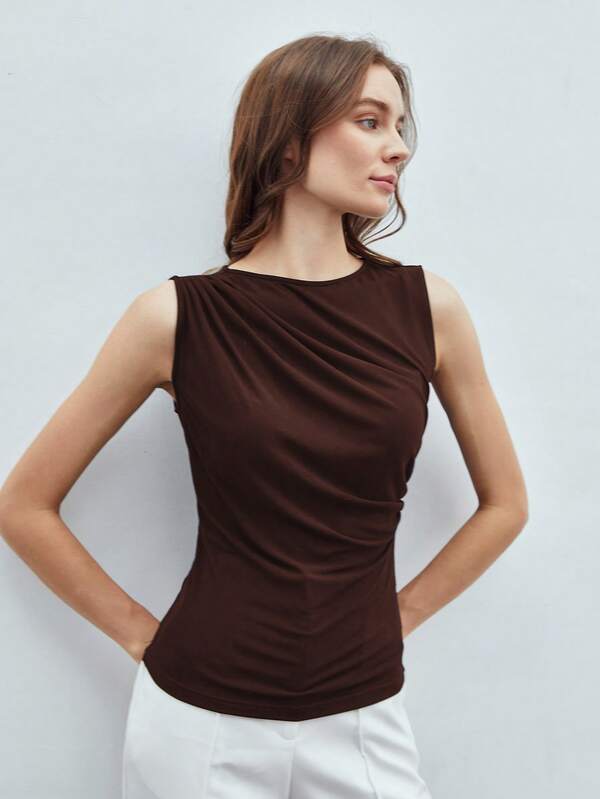 Blusa Regata Feminina Slim - Cor Preto Roxo Castanho - Coleção Entre Estações - Roupas do Encanto