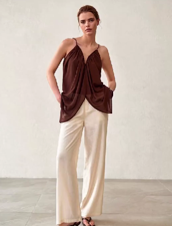 Blusa feminina assimétrica Café para Primavera Verão - Boutique do Encanto