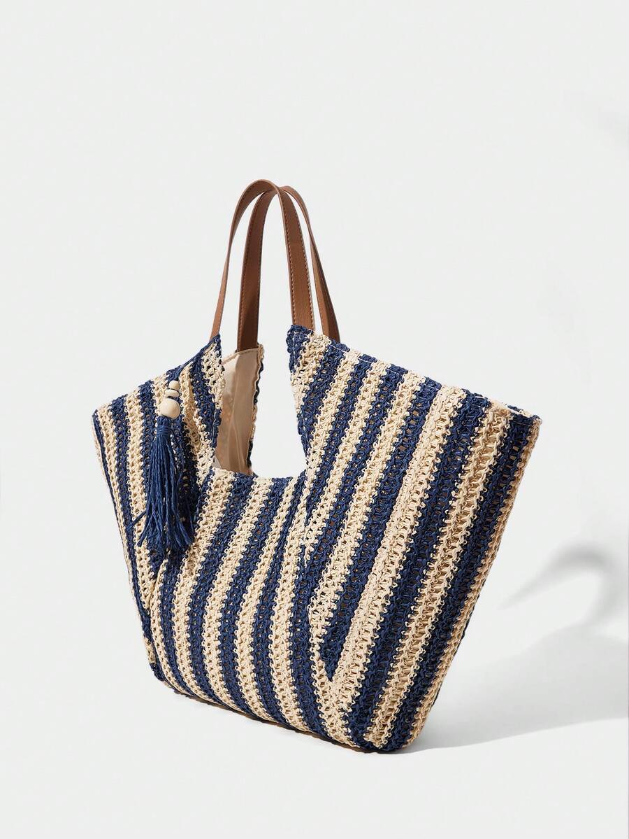 Bolsa feminina grande azul em trama natural – Boutique do Encanto