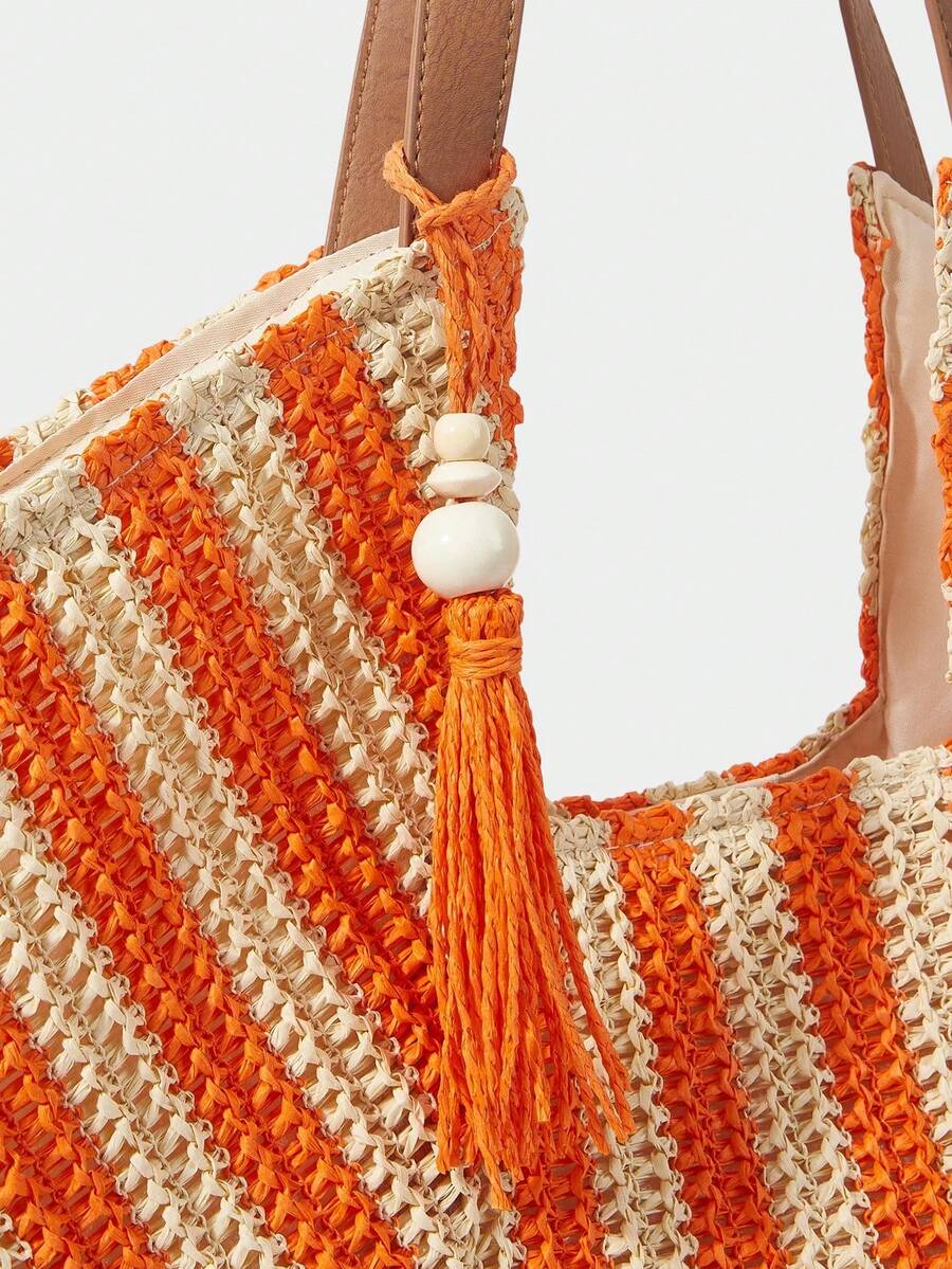 Bolsa tote feminina laranja com fechamento magnético