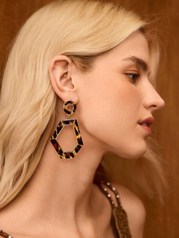 Brinco Acrílico Geométrico Estampa Leopardo – Fashion Casual Premium Fashion | Boutique do Encanto