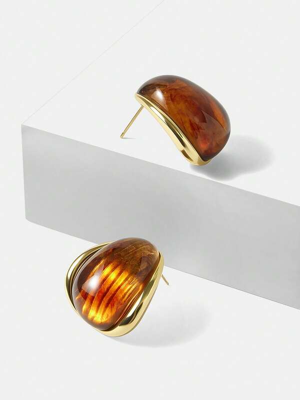 Brinco Feminino Acrílico Tye Die Geométrico com Banho de Ouro 18 K - Fashion Casual Premium - Boutique do Encanto Brincos