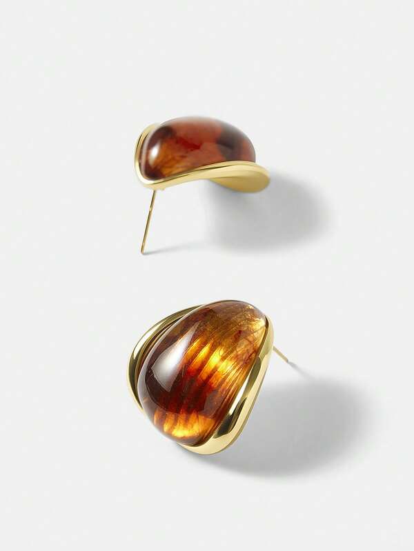 Brinco Feminino Acrílico Tye Die Geométrico com Banho de Ouro 18 K - Fashion Casual Premium - Boutique do Encanto Brincos