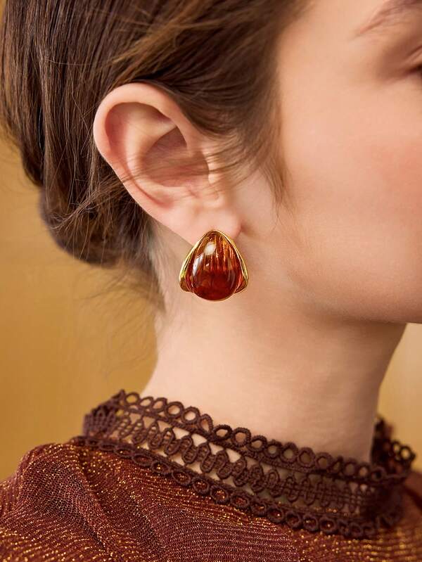 Brinco Feminino Acrílico Tye Die Geométrico com Banho de Ouro 18 K - Fashion Casual Premium - Boutique do Encanto Brincos