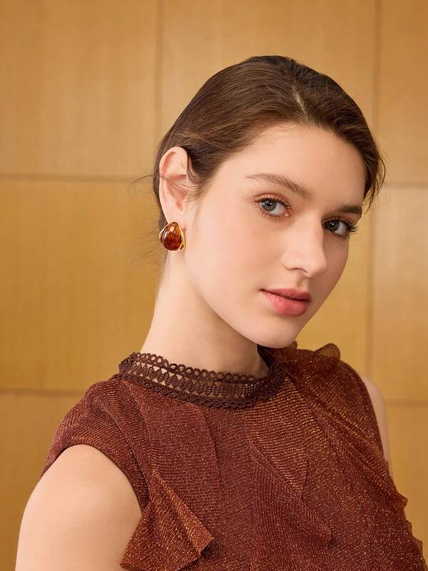 Brinco Feminino Acrílico Tye Die Geométrico com Banho de Ouro 18 K - Fashion Casual Premium - Boutique do Encanto Brincos