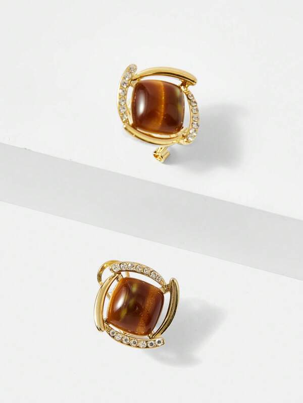 Brinco Feminino com Pedra Olho de Tigre Banhado a Ouro 18 K - Semi Joia Fashion Premium - Boutique do Encanto Brincos