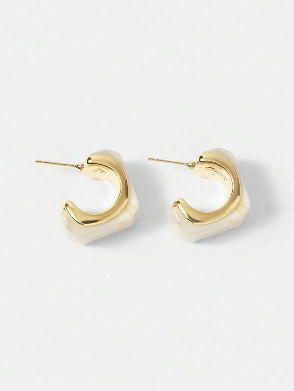 Brinco Fminino de Resina Geométrico Aço Inox Banhado a Ouro 18 K - Semi Joia Fashion Premium - Boutique do Encanto Brincos