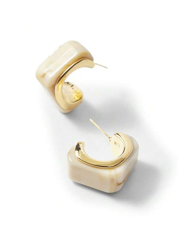 Brinco Fminino de Resina Geométrico Aço Inox Banhado a Ouro 18 K - Semi Joia Fashion Premium - Boutique do Encanto Brincos