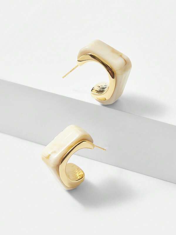 Brinco Fminino de Resina Geométrico Aço Inox Banhado a Ouro 18 K - Semi Joia Fashion Premium - Boutique do Encanto Brincos