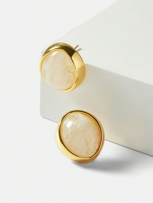 Brincos Femininos Quadrados com Pérola Oval Central com Moldura Dourada Banhada a 18 K - Soft Pearl Collection - Boutique do Encanto Brincos