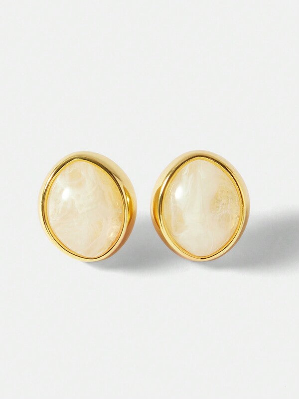 Brincos Femininos Quadrados com Pérola Oval Central com Moldura Dourada Banhada a 18 K - Soft Pearl Collection - Boutique do Encanto Brincos