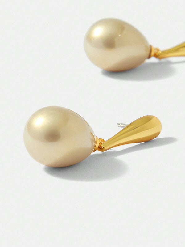 Brincos Femininos de Pérola Champagne - Elegance Drop Collection - Boutique do Encanto Semi Joias