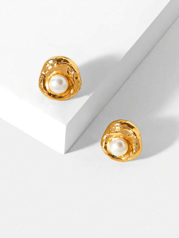 Brincos Femininos de Pérola com Acabamento Dourado 18 K - Clássico Elegante - Classic Pearl Glow - Bourtique do Encanto Brincos