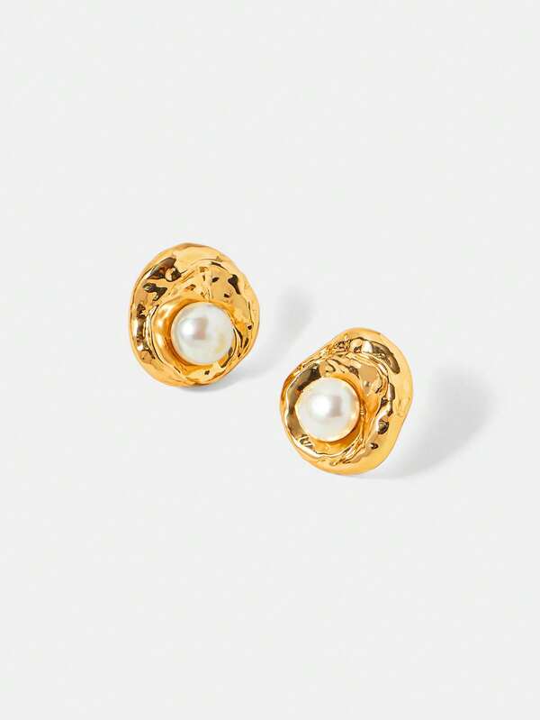 Brincos Femininos de Pérola com Acabamento Dourado 18 K - Clássico Elegante - Classic Pearl Glow - Bourtique do Encanto Brincos