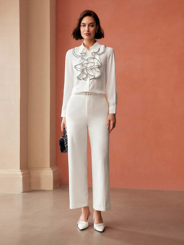 Calça Feminina Perna Reta - Cores Preto - Branco - Castanho - Cintura Natural, Zíper Frontal e Bolsos - Coleção Entre Estações - Boutique do Encanto