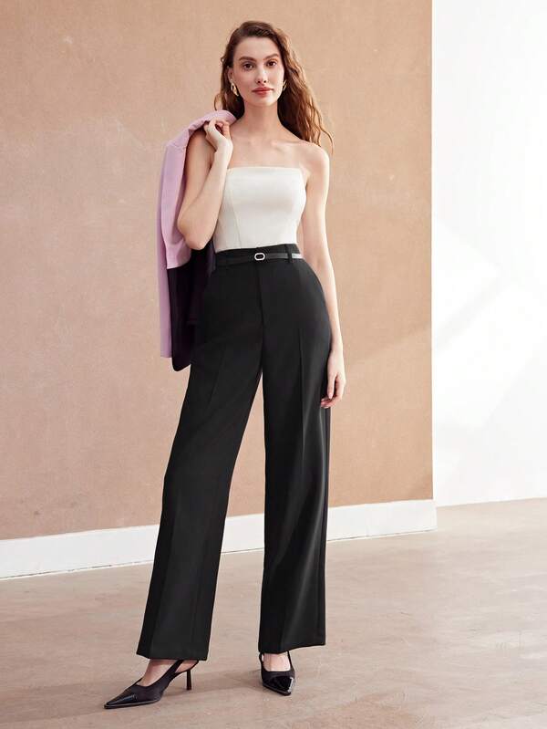 Calça Feminina Perna Reta - Cores Preto - Branco - Castanho - Cintura Natural, Zíper Frontal e Bolsos - Coleção Entre Estações - Boutique do Encanto