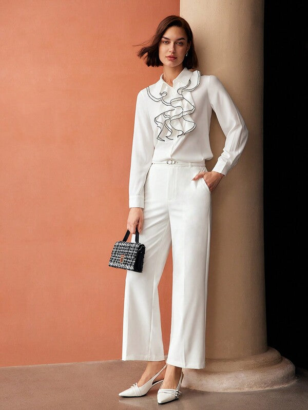 Calça Feminina Perna Reta - Cores Preto - Branco - Castanho - Cintura Natural, Zíper Frontal e Bolsos - Coleção Entre Estações - Boutique do Encanto