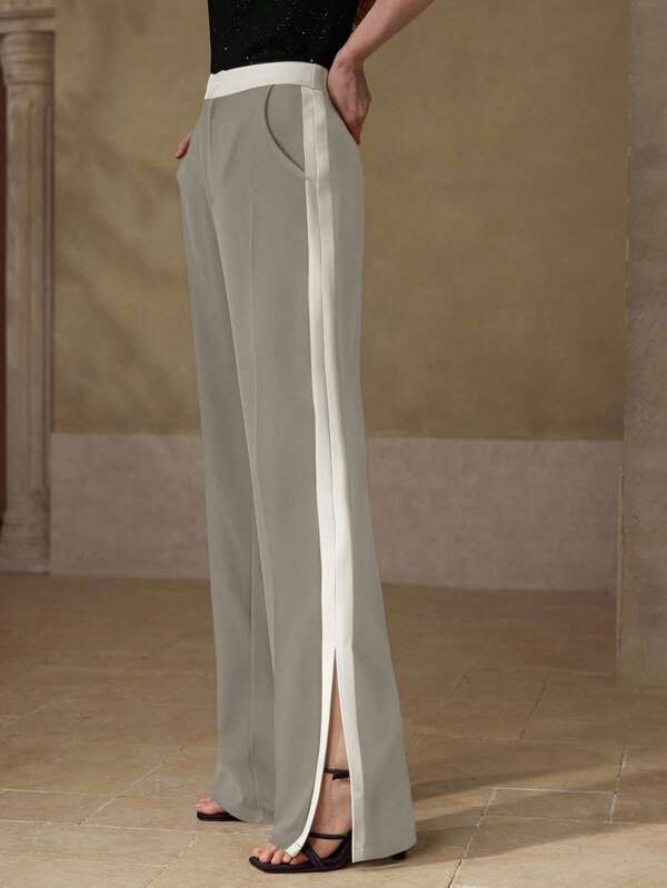 Calça Feminina Perna Reta com Listra Lateral - Cintura Elástica Alfaiataria Casual - Cores Básicas - Coleção Entre Estações - Boutique do Encanto