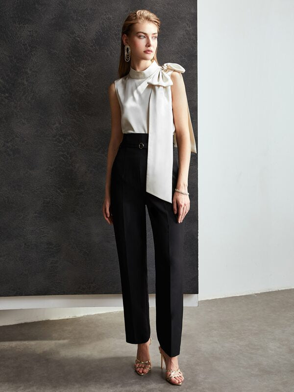 Calça Feminina de Alfaiataria Preta Perna Reta Cintura Natural - Social Escritório Elegante - Boutique do Encanto Calças