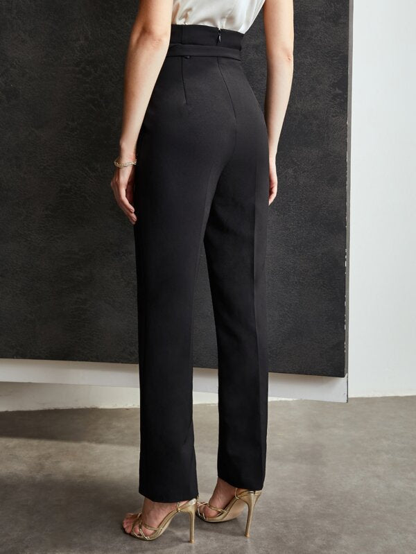 Calça Feminina de Alfaiataria Preta Perna Reta Cintura Natural - Social Escritório Elegante - Boutique do Encanto Calças