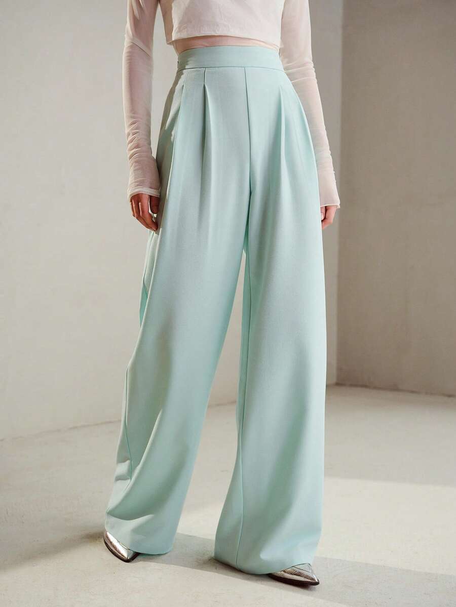 Calça ampla feminina Verde Água Pastel para Primavera Verão
