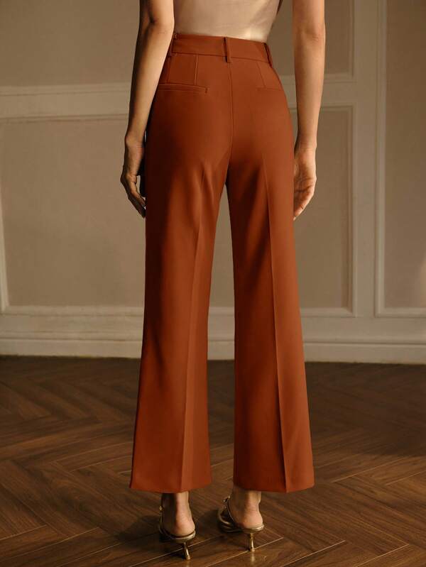 Calça de Alfaiataria Feminina Perna Reta com Vinco - Cores Castanho e Azul Marinho - Cintura Natural | Outono - Inverno Elegante | Boutique do Encanto Calças