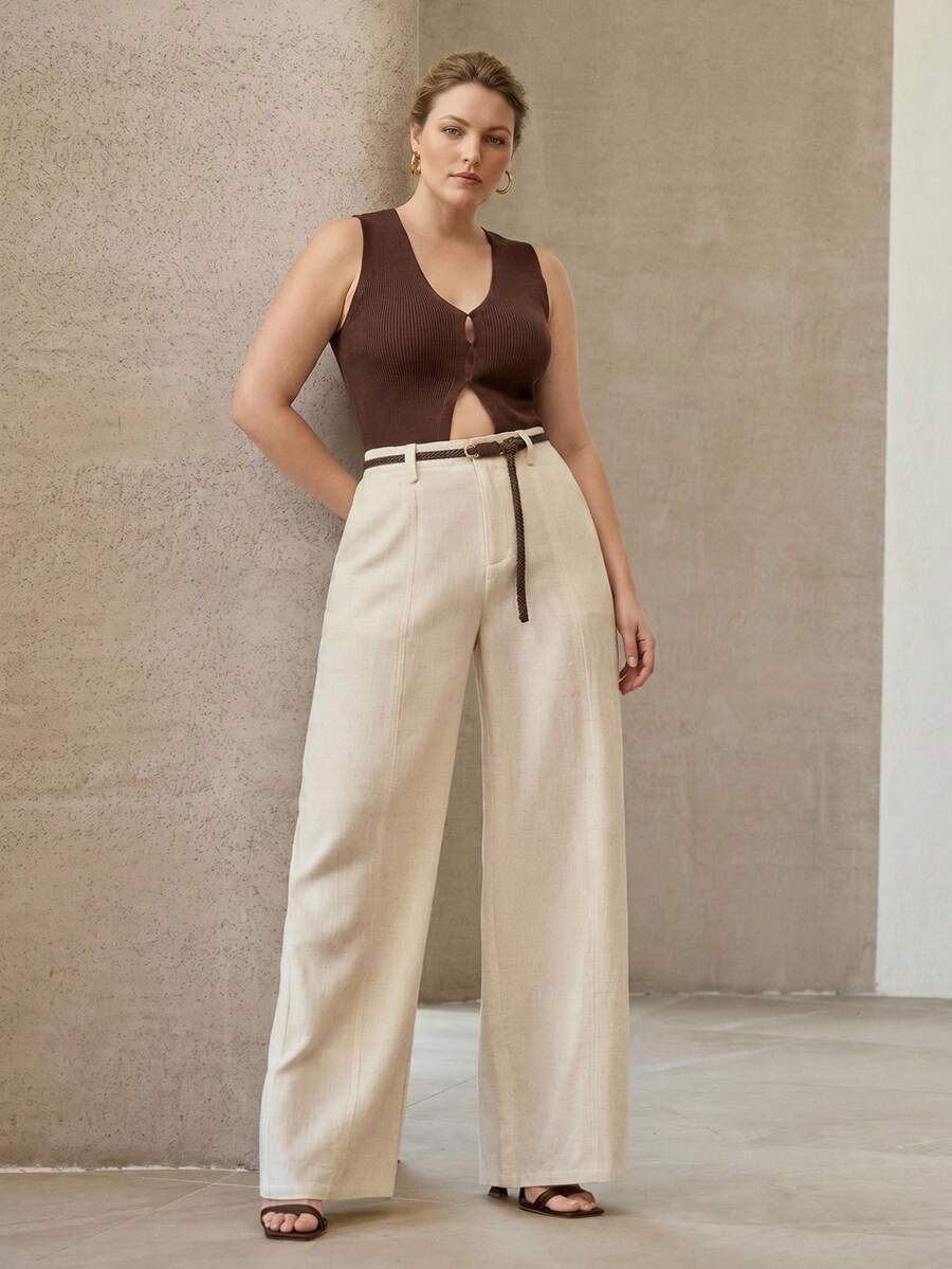 Calça feminina Plus Size em linho e viscose para looks elegantes