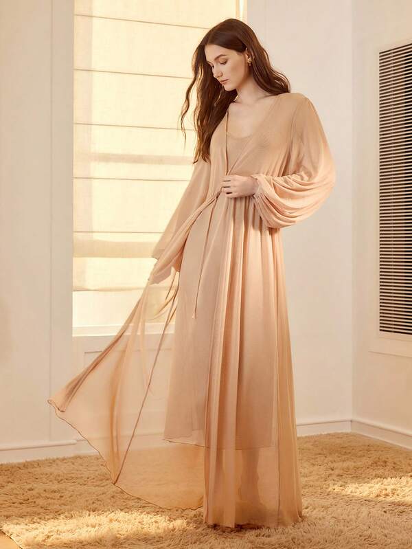 Camisola Longa com Bata Luxuosa Damasco – Conjunto 2 Peças Íntimos & Conforto | Slim Fit em Malha - Boutique do Encanto